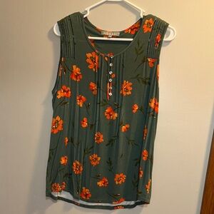 Floral Sleeveless Top - Green and Orange Daniel Rainn L